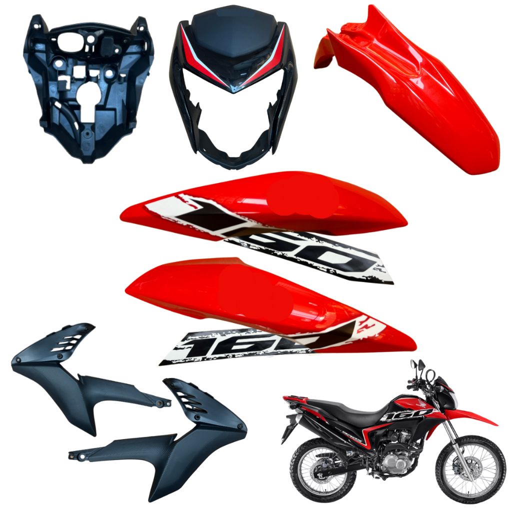 Kit Carenagem Nxr Bros 160 2016 Até 2021 Aba Tanque Máscara Frontal Aranha Painel Rabeta Paralama
