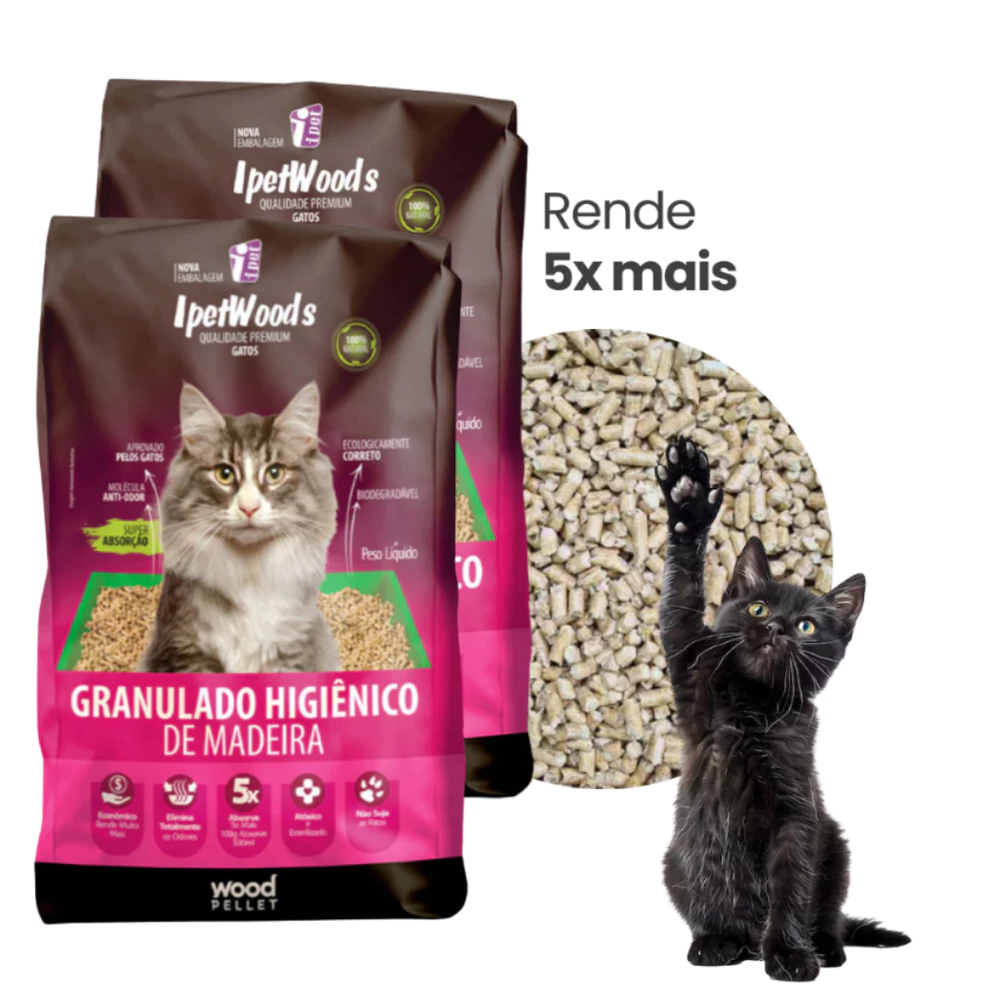 Kits Granulado Higiênico de Madeira para Gatos Ipet Woods