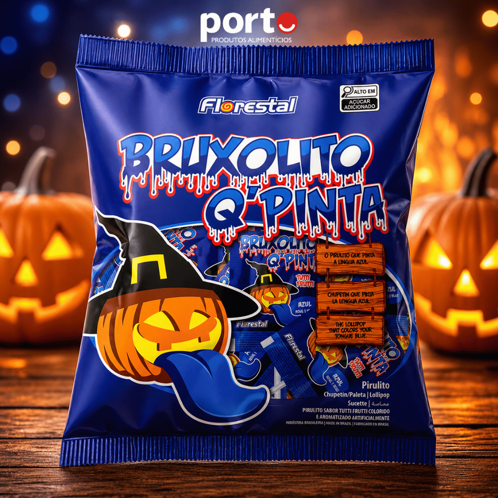 Pirulito Bruxolito Q Pinta Língua Azul C/50 Unidades Florestal Halloween Lembrancinha Festa