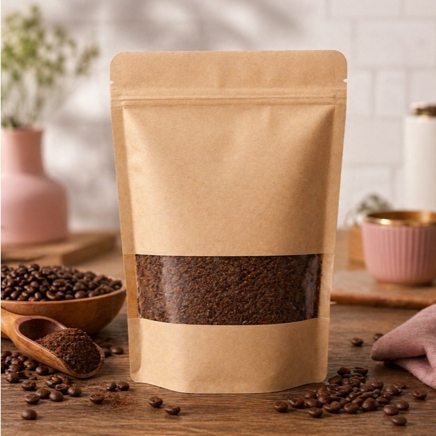 Saco Kraft Stand Up Pouch C/ Visor 10x15 Fecho Zip - 500/1000 Unidades