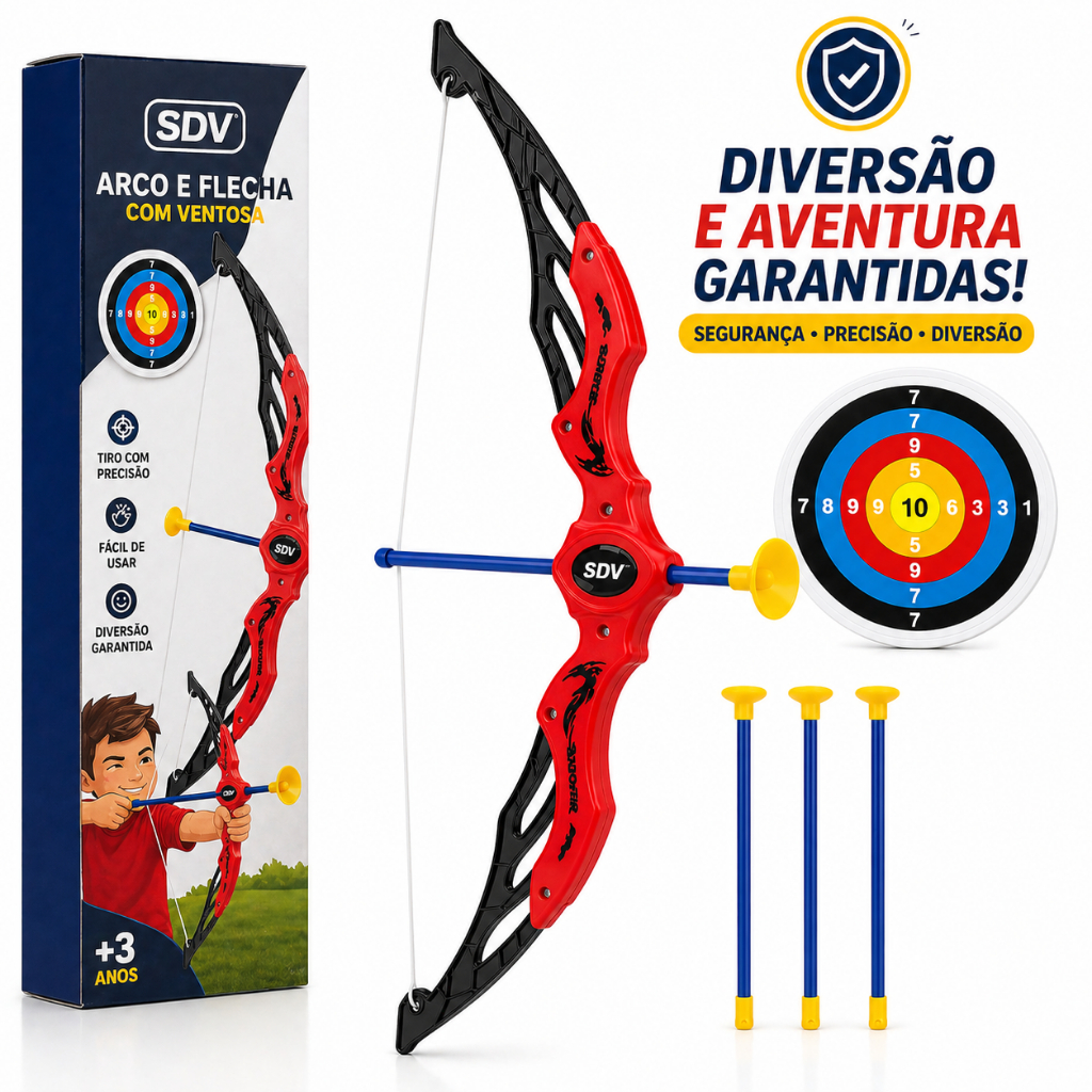 Arco e Flecha Infantil Brinquedo Criança com Ventosa Alvo Educativo Arqueiro Lançador Pronta Entrega