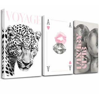 Kit 3 quadros decorativos onça black carta baralho luxury club bolas brilhantes elegante