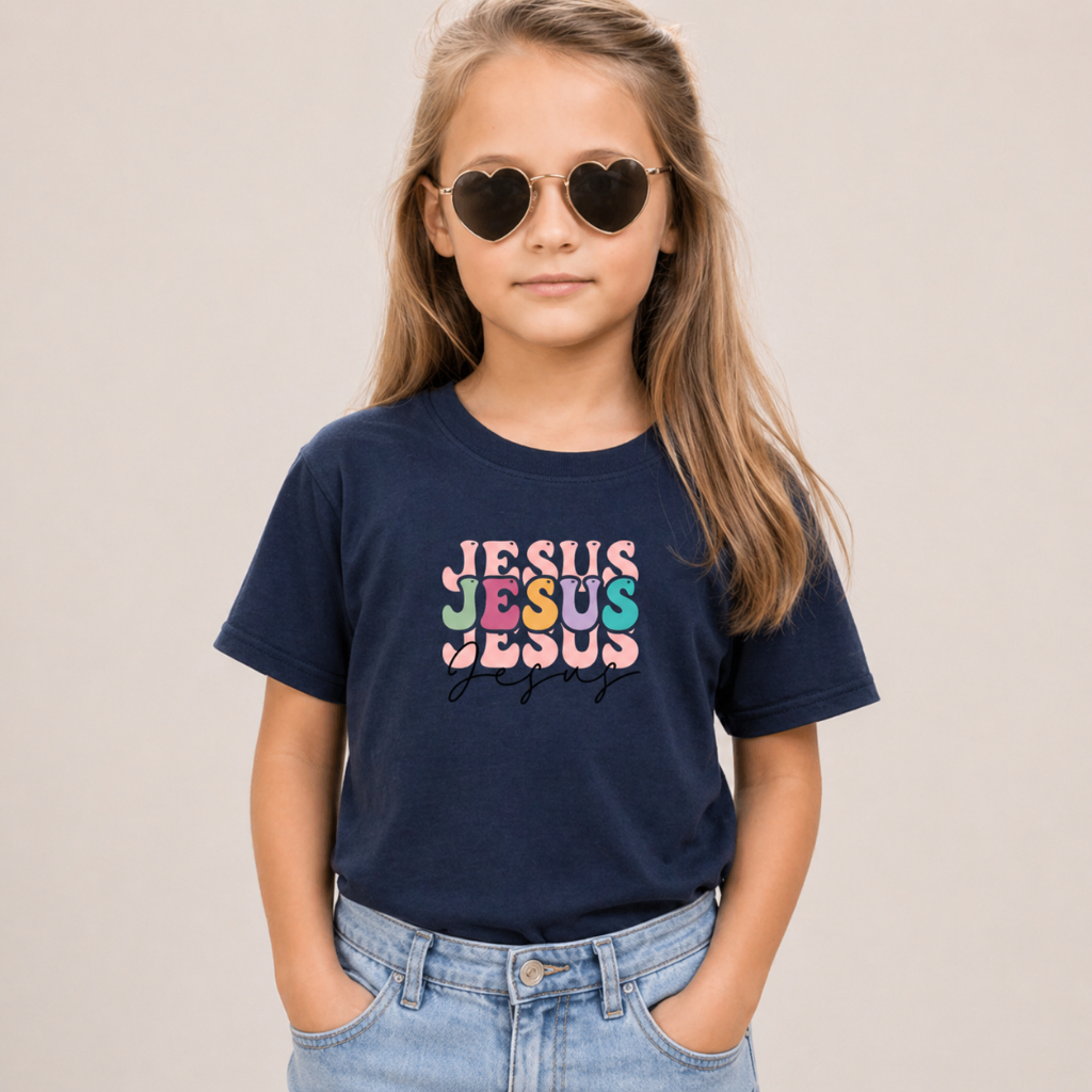 Camiseta Infantil Menina Jesus Estampada Algodão Premium Confortável Envio Imediato