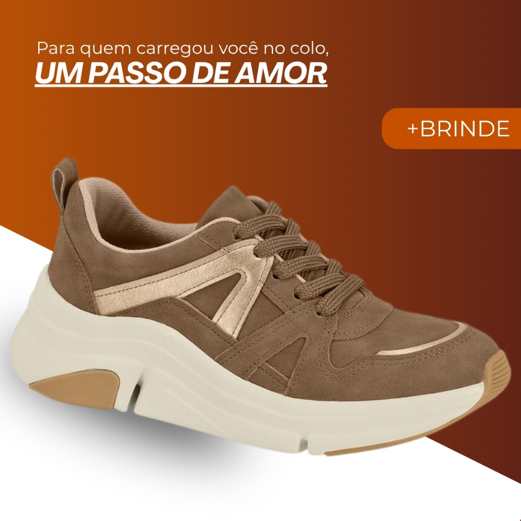 Tênis Feminino Modare Plataforma Chunky Confortável Dia a Dia Marrom Napa Acolchoado