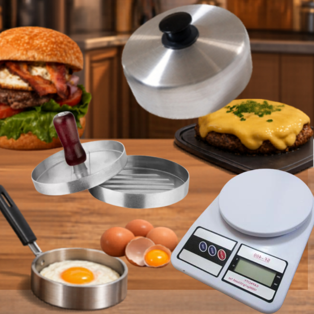 Forma Molde Hambúrguer Aro Fritar Ovo Abafador Tampa Balança Modelador Americano Lanches