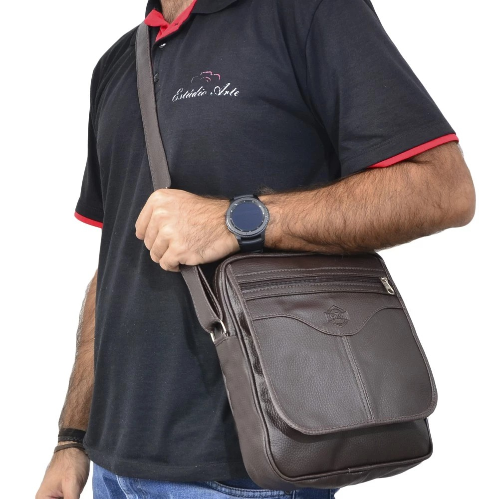 Bolsa Masculina - pasta transversal shoulder bag média em couro sintético - Pasta Carteiro Capanga