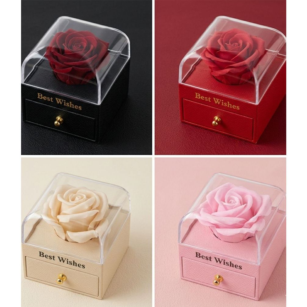 Caixinha Presente Colar Prata Com Rosa Flor Preservada Alta Qualidade
