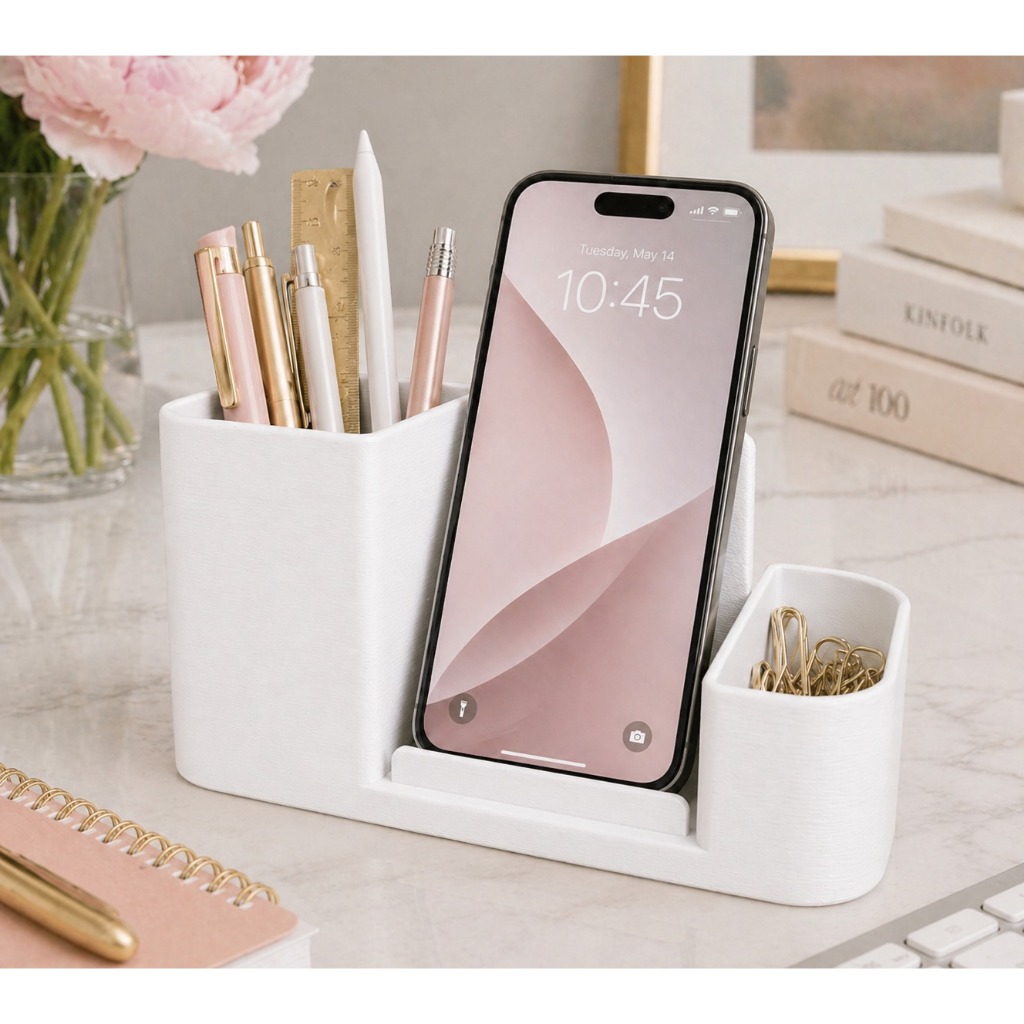 [Organizador de Mesa com Porta Celular e Porta Canetas Multiuso para Escritório Home Office