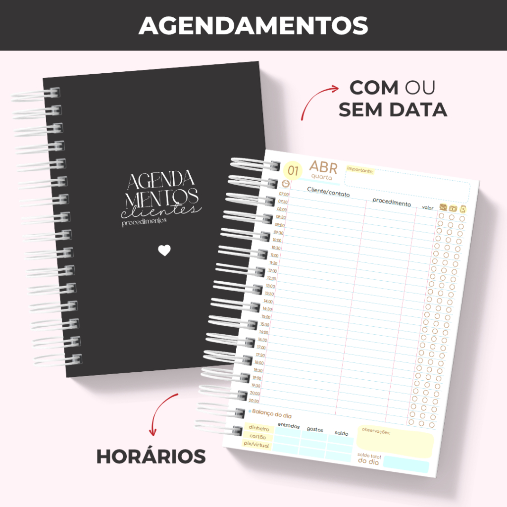 Agendamento de Clientes 2026 ou Sem Data Agenda Personalizada Salão Nail Designer Manicure Feminina
