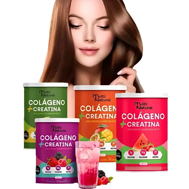 Colágeno Com Ácido Hialurônico BIOTINA Pele Cabelo e Unhas + Creatina 100% Pure 450g – Multi Natural