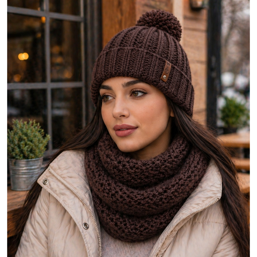 Kit Touca Feminina com Cachecol Gola Infinita Inverno Tricot Macio Quente Premium