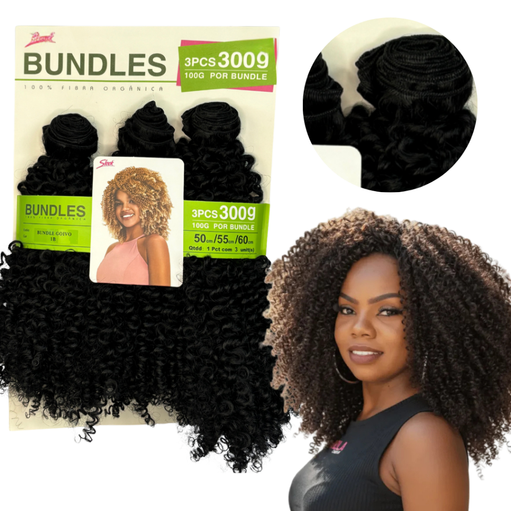 Cabelo Orgânico Sleek Goivo Bundles na Tela Cacheado Pacotão 300g