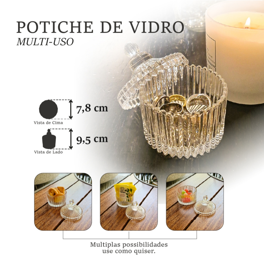 Kit 50 Potiche Vidro 9cm Tampa Lembrancinha Casamento Batizado 15 Anos Luxo Bomboniere Atacado Baleiro Festa Relevo Pote