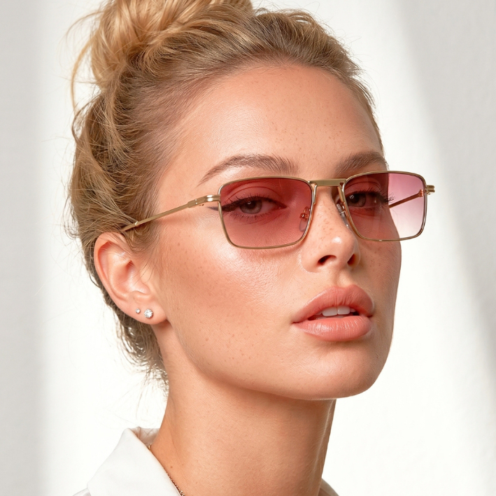 Óculos de Sol Lux Retangular Premium Vintage Retro Metal Fino Blogueira uv400 Feminino Masculino