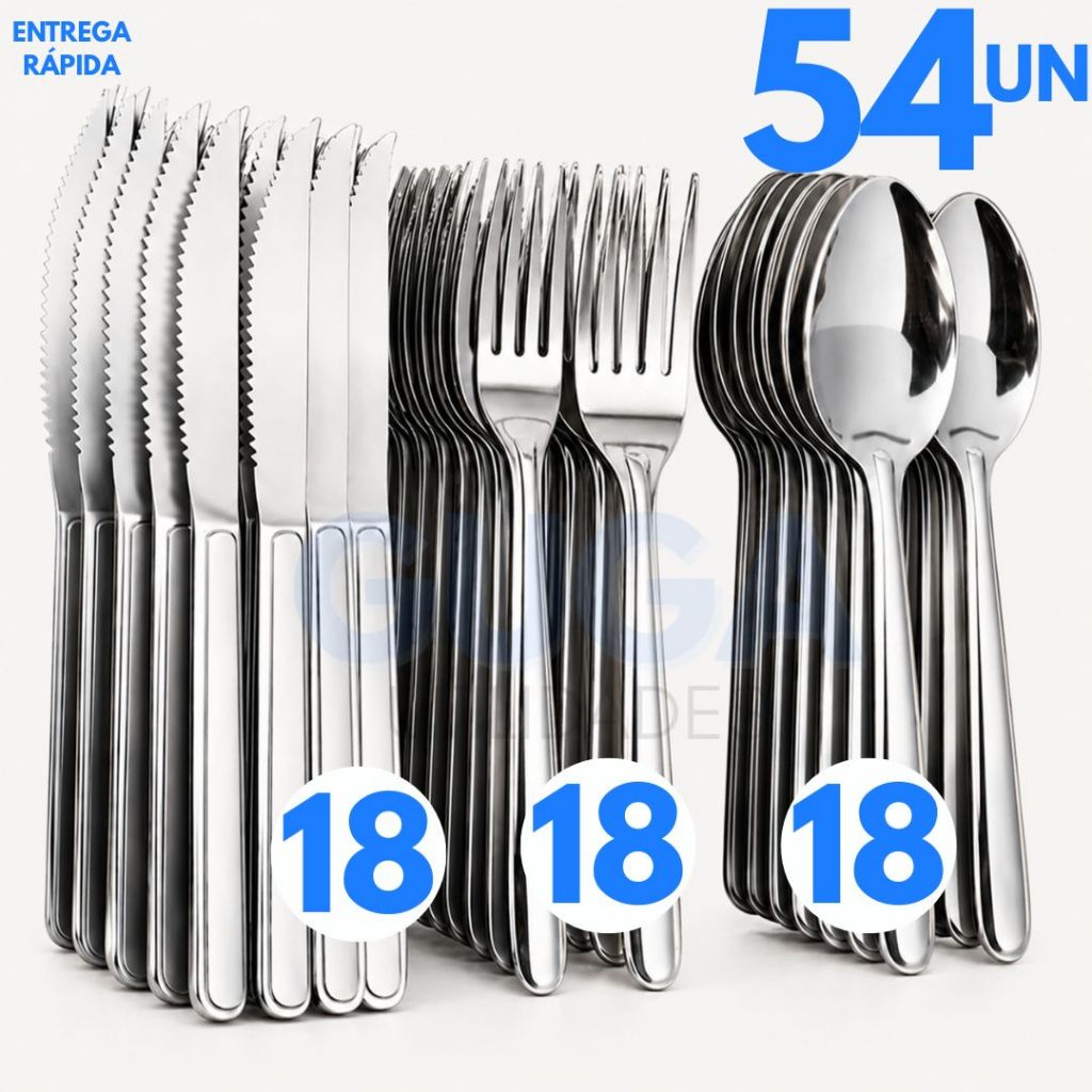 Jogo De Talheres 54/36/18 Peças Aço Inox Facas - Garfos De Mesa - Colheres Mesa