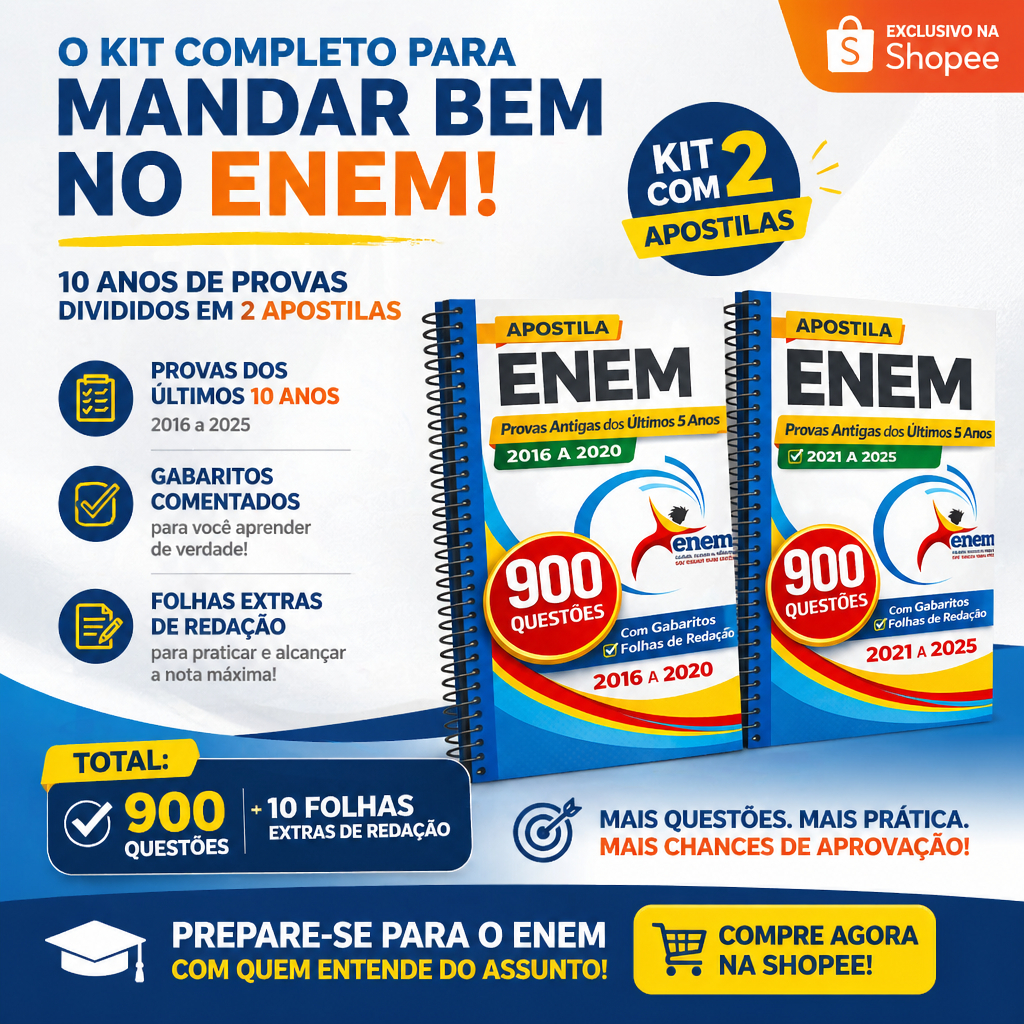 Apostilas ENEM Kit Completo 2026 com 10 Anos de Provas Anteriores (de 2016 a 2025) opção 3 e 5 anos