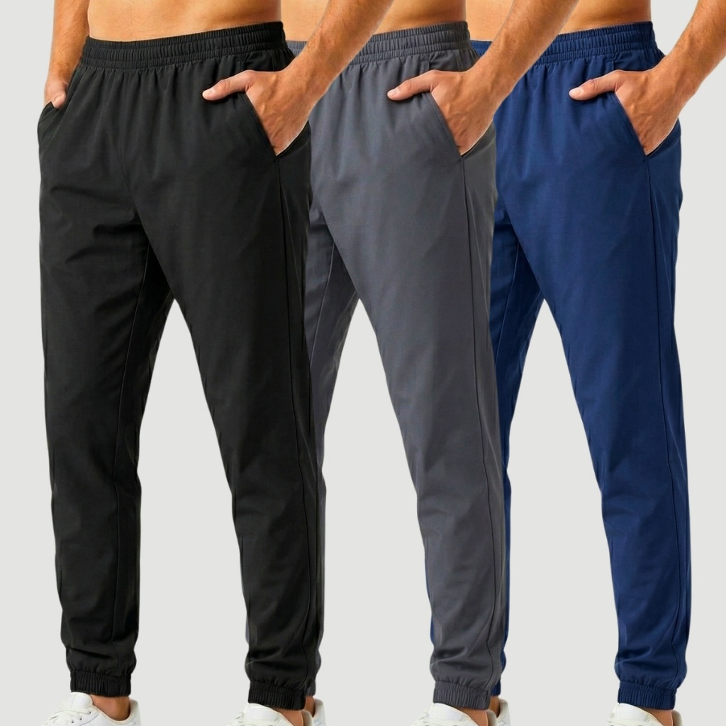 Kit com 3 Calça Tactel Elastano Jogger Slim Masculina academia esportiva treino