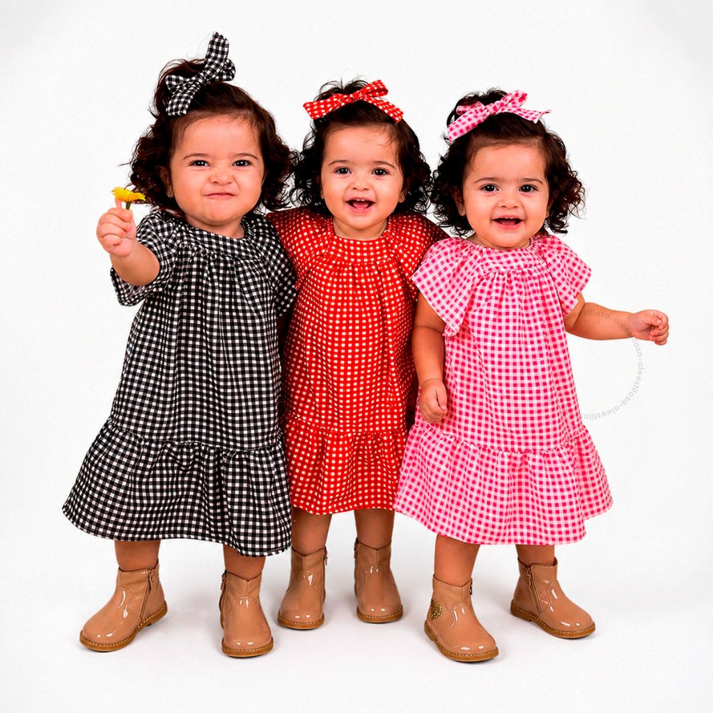 Vestido Xadrez Infantil Menina Batinha São João Festa Junina Tam 1 e 2 Colorido Poliéster