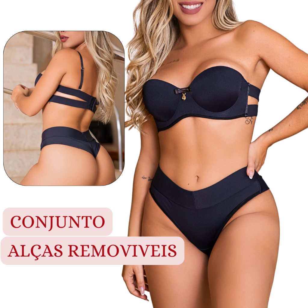 Conjunto Lingerie Calcinha e Sutiã Tomara Que Caia Com Bojo Sutiã Sem Alça Bustier Feminino Langerie