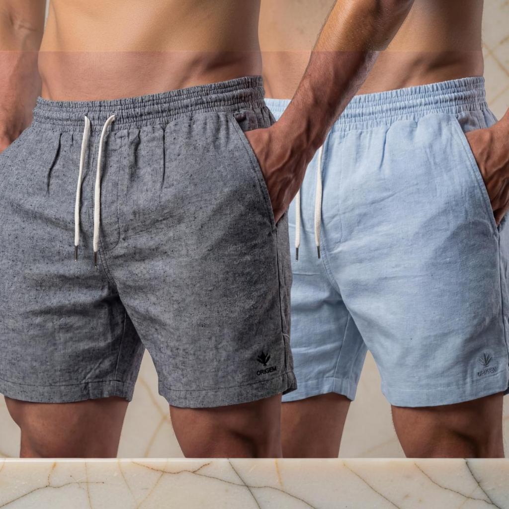 Kit de 2 Bermudas Masculinas em Linho com Elastano - Estilo Praiano e Conforto | Ofertas2026