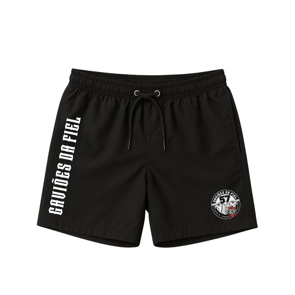 SHORTS ESPORTIVO TORCIDA ORGANIZADA GAVIÕES DA FIEL CORINTHIANS BERMUDA TACTEL ELASTANO DRY FIT