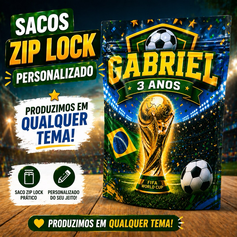 Saco zip lock COPA DO MUNDO - BRASIL - COPA 2026 - PRODUZIMOS QUALQUER TEMA