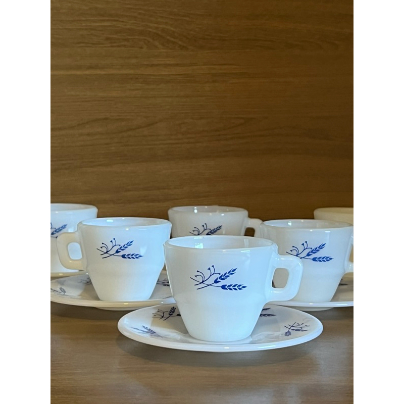 6 Xícaras de Café Colorex Triguinho Azul com Pires 60ml Vintage