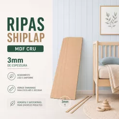 Kit 40 Ripas MDF Cru 3mm espessura Shiplap Lambri Decorativo Painel Ripado Fácil Colagem Vários Tamanhos
