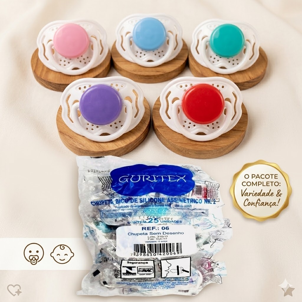 kit Chupetas Baratinha Bico De Silicone Ortodôntica Fase 2 CORES MISTA