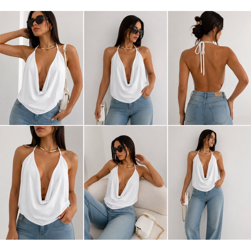 Blusa Cropped Feminina Duna Frente Única Elegante Costas Abertas Multiuso