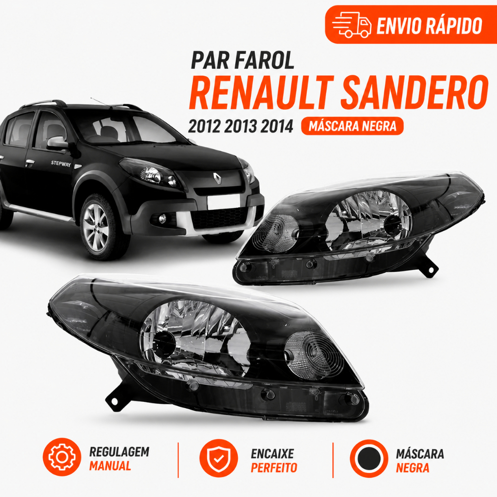 Par Farol Renault Sandero 2012 2013 2014 Manual Mascara Negra Ambos