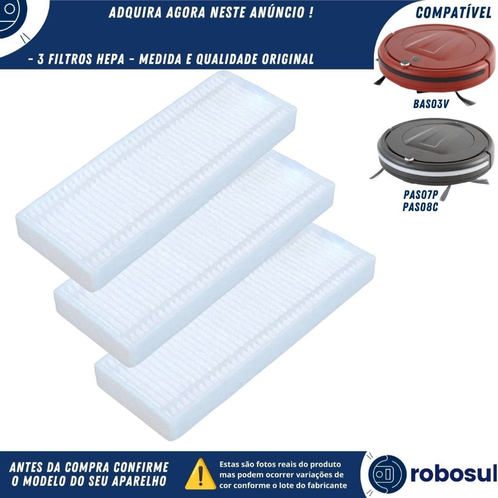 Kit 3 Filtros Hepa Para Robo Aspirador COMPATÍVEL BRITANIA BAS03V  PAS07P e PAS08C