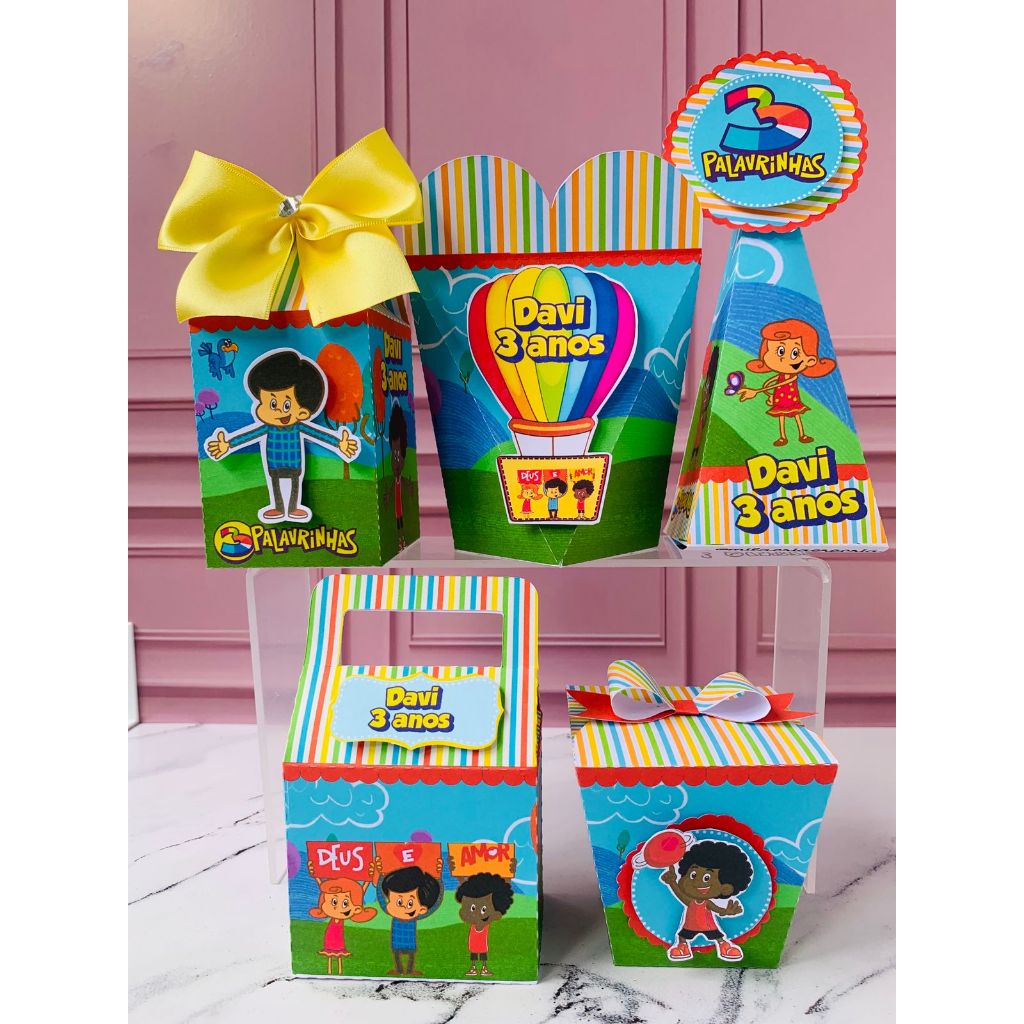 Kit Semimontado 3 Palavrinhas Personalizado Festa Infantil Caixinhas Lembrancinhas