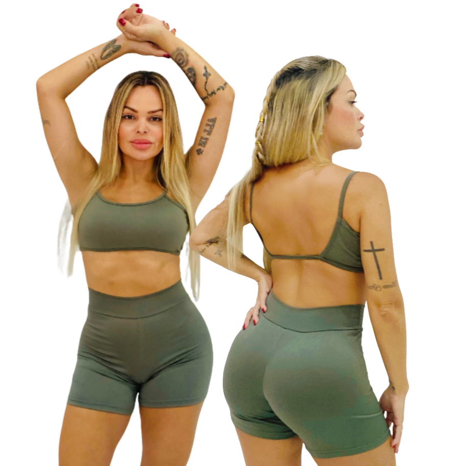 Conjunto Fitness Feminino Bermuda + Top Academia Sem Transparência — Movimento & Forma