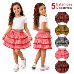 Saia Junina Feminina Infantil Xadrez Rodada Festa São João Caipira Quadrilha