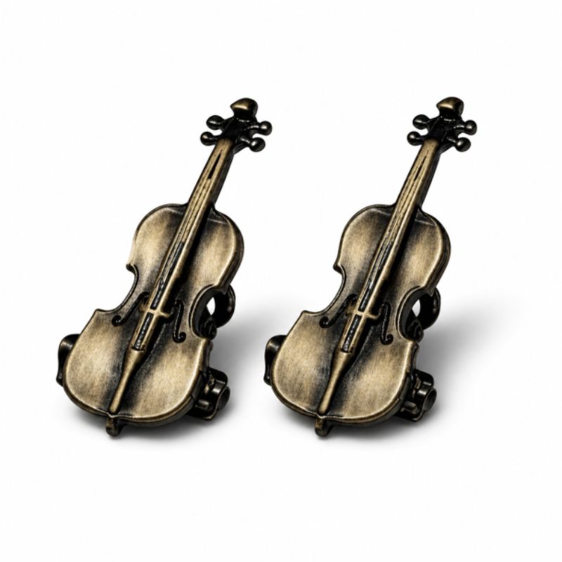 Prendedor de folhas de hinário modelo violoncelo ouro envelhecido - 2 unidades - Com case protetora