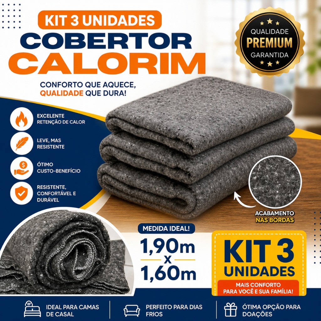 Kit 3 Cobertor Manta Casal 1,90x1,60 Econômico Quente Macio Bordas Reforçadas Ideal Doação Pets e Uso Diário
