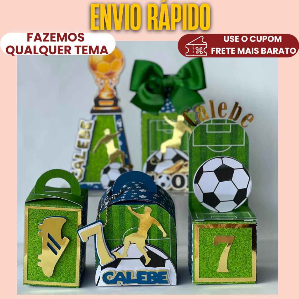 Lembrancinha Personalizado Kit Clássico Futebol Brasil |MONTADO, C/ LAÇO  E COM TAG 3D caixinha aniversário