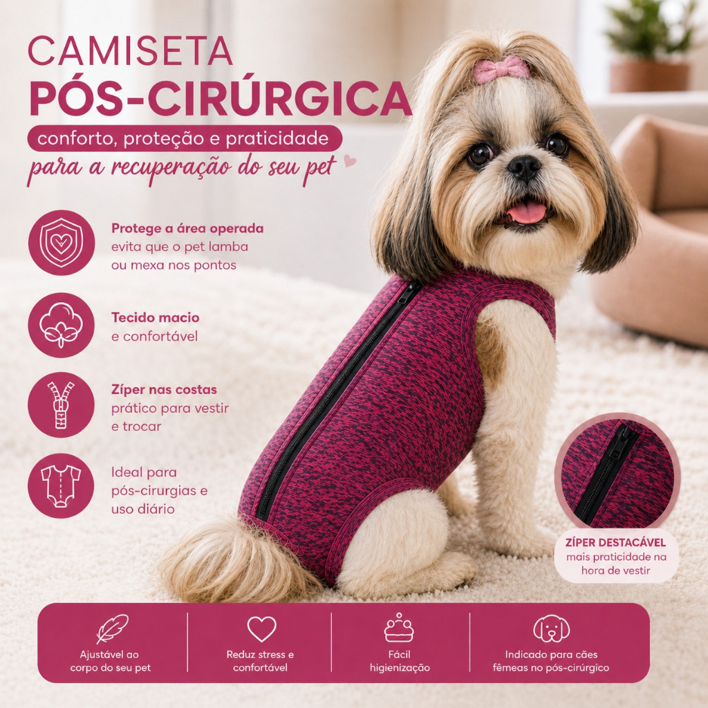 Roupa Pós Cirúrgica Protetora Pet Fêmea Tamanho 3 A 8