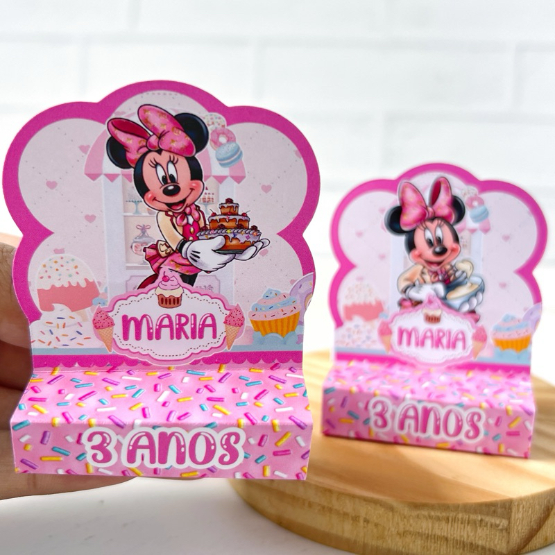 Porta Bis Duplo Personalizados Pegue e Monte - MINNIE CONFEITEIRA CONFEITARIA Festa Infantil Aniversário Lembrancinhas