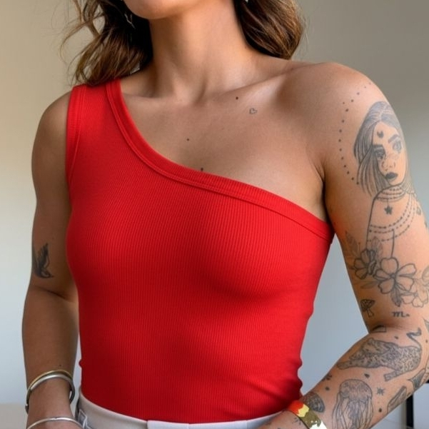 Blusas Feminina Nula Manga Ribana Canelada Premium  Mula Manca Um Ombro Só Básica Social Elegante