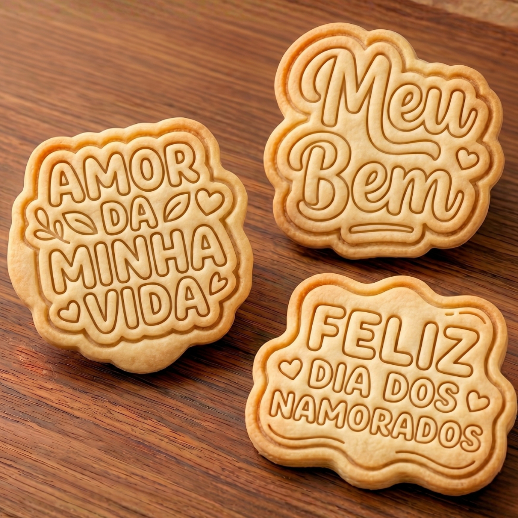 💘 Kit 3 Cortadores Biscoito Dia dos Namorados Molde Marcador Cookie Love Confeitaria