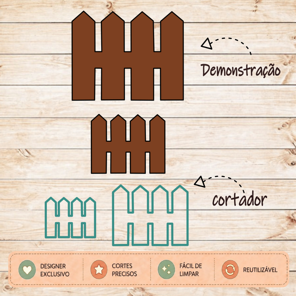 Cortador Kit Forminha Molde Cerca Cerquinha Fazenda Fazendinha  Confeitaria e Artesanato 5cm e 3.5cm
