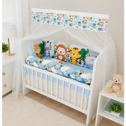 Kit Mini Berço com 12 peças + Saia de Berço Bebê Menino Safari
