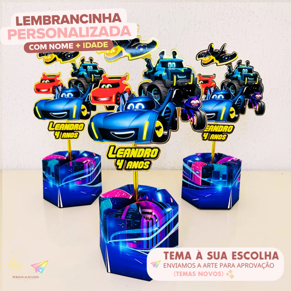 Centro de mesa Batwheels | Arranjo de mesa | Enfeite de mesa | Cachepô | Lembrancinha | Festa Infantil
