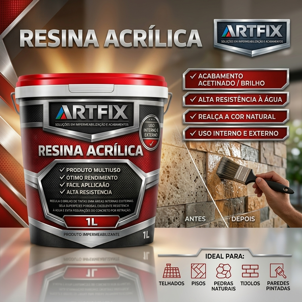 Resina Acrílica 3,6 L Impermeabilizante Brilhante para Piso, Parede e  Telhado