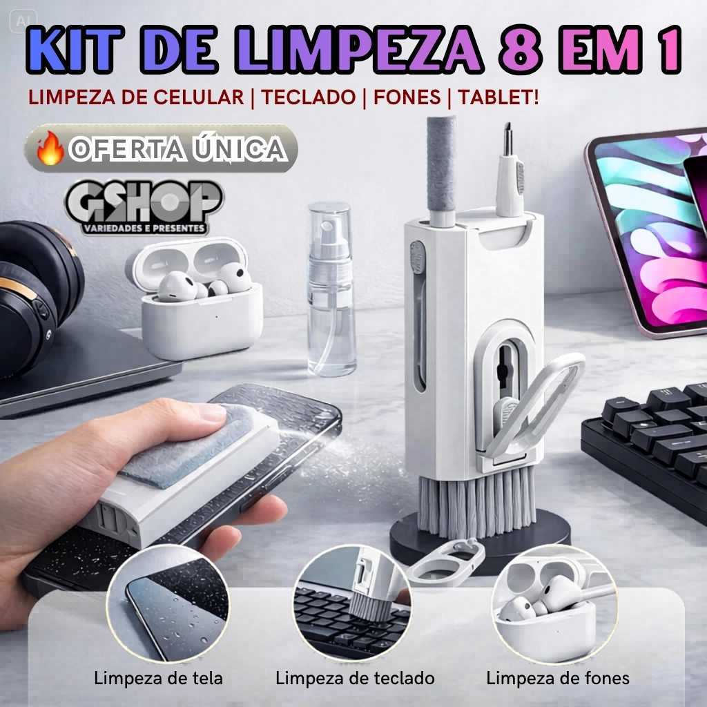 Kit 8 em 1 de Limpeza Portátil Escova Pincel Para Teclado Fone Ouvido Monitor Celular Multifuncional