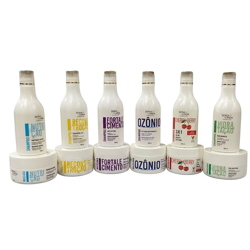 Kit Capilar Dona Linda Completo 12 Produtos 300ml: Cronograma Intensivo Shampoo e Máscara