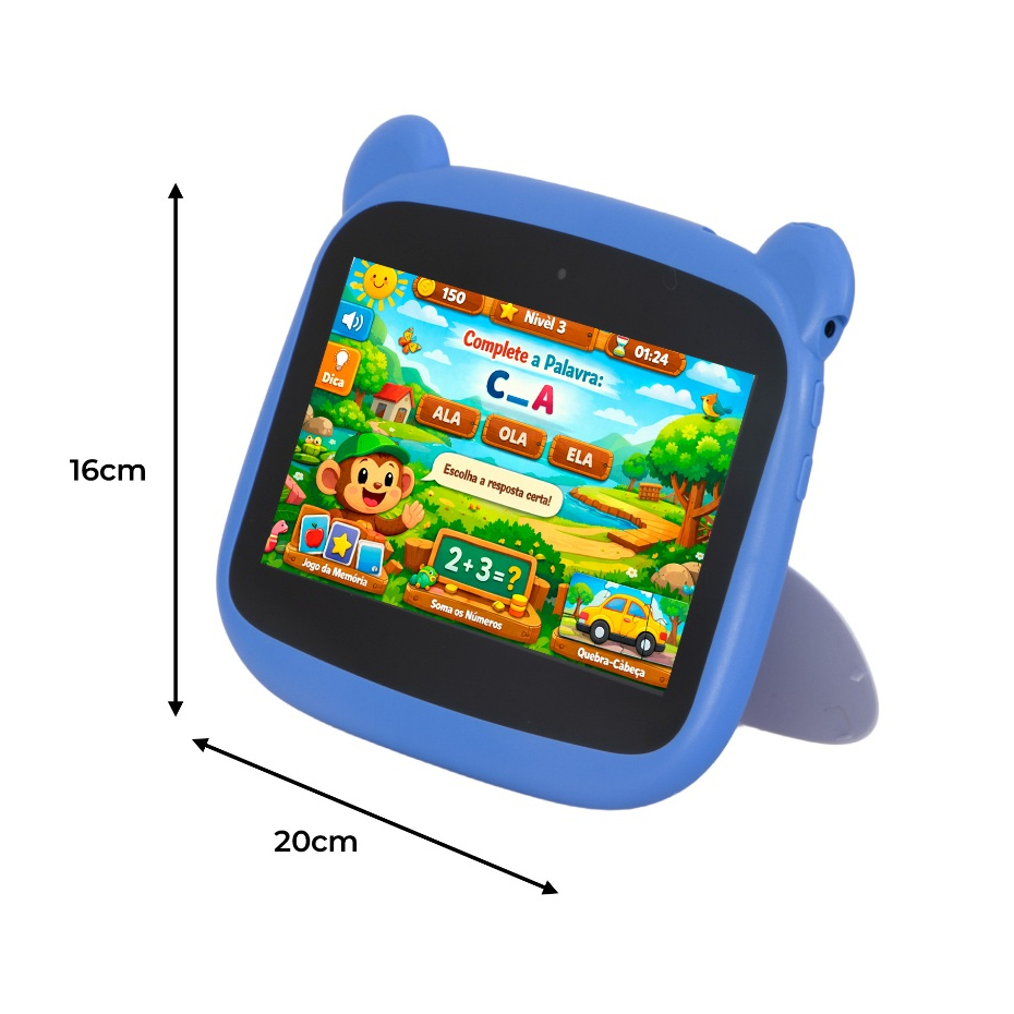 Tablet Infantil 7” Android 13 Wi-Fi 4GB RAM 64GB Tela IPS com Câmera e Capinha Divertida