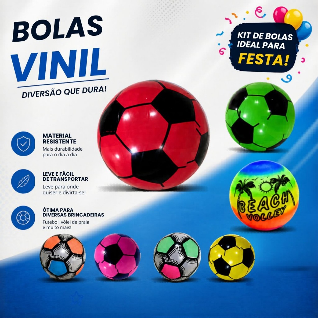 Bola de Vinil Dente de Leite  Futebol Inflável Colorida Volley Kit festa